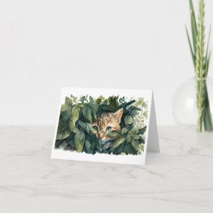 Adorable Cat Hiding in Bushes BLANK Card