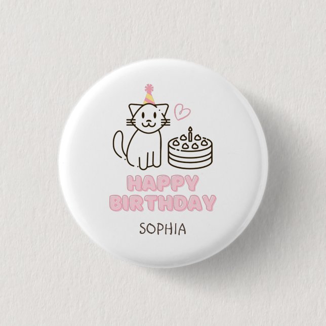 Adorable Cat in a Birthday Hat 1 Inch Round Button (Front)
