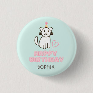 Adorable Cat in a Birthday Hat  1 Inch Round Button