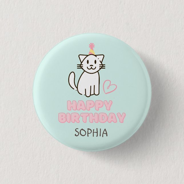 Adorable Cat in a Birthday Hat  1 Inch Round Button (Front)