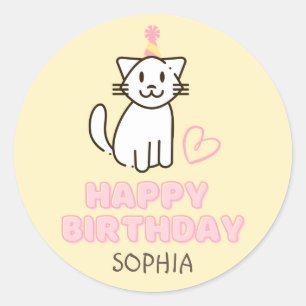 Adorable Cat in a Birthday Hat Classic Round Sticker