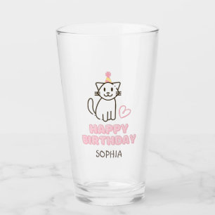 Adorable Cat in a Birthday Hat Glass