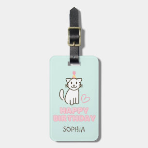 Adorable Cat in a Birthday Hat Luggage Tag