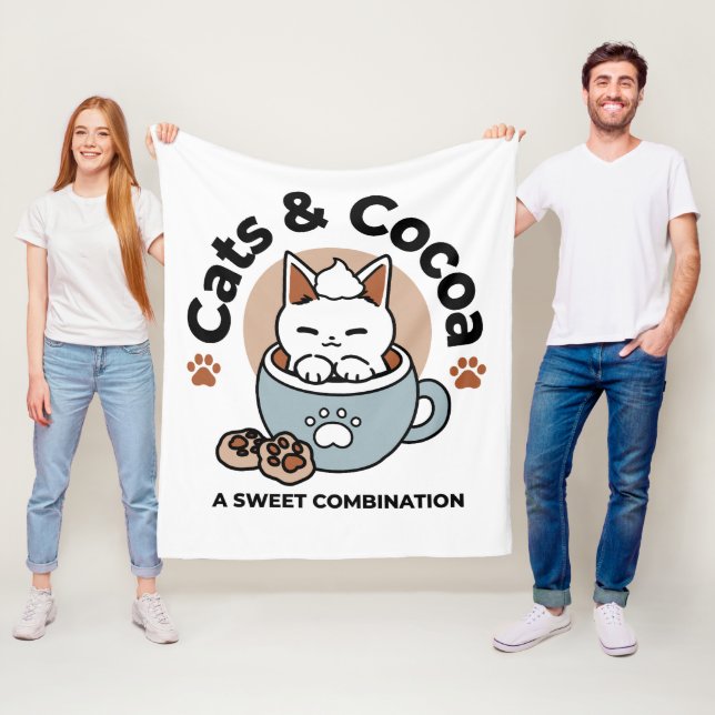 Adorable Cat in Mug Holiday Design - Cat & Cocoa Fleece Blanket (In Situ)