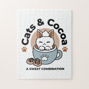 Adorable Cat in Mug Holiday Design - Cat & Cocoa Jigsaw Puzzle