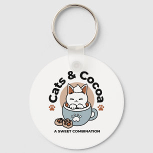 Adorable Cat in Mug Holiday Design - Cat & Cocoa Keychain