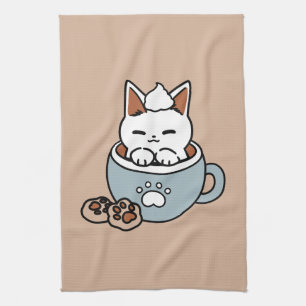 Adorable Cat in Mug Holiday Design - Cat & Cocoa Kitchen Towel