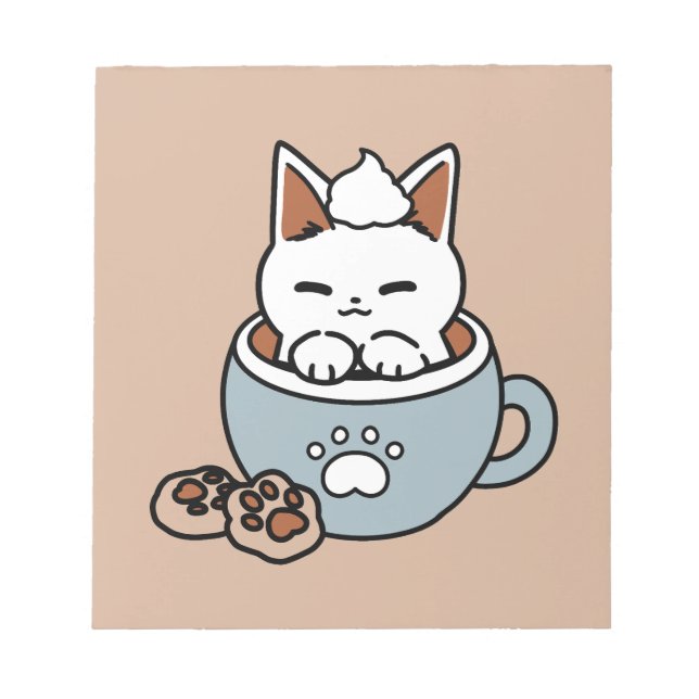 Adorable Cat in Mug Holiday Design - Cat & Cocoa Notepad (Front)