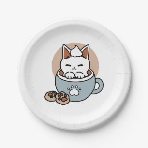 Adorable Cat in Mug Holiday Design - Cat & Cocoa Paper Plate