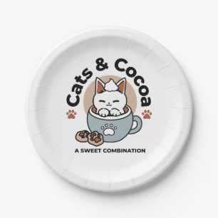 Adorable Cat in Mug Holiday Design - Cat & Cocoa Paper Plate