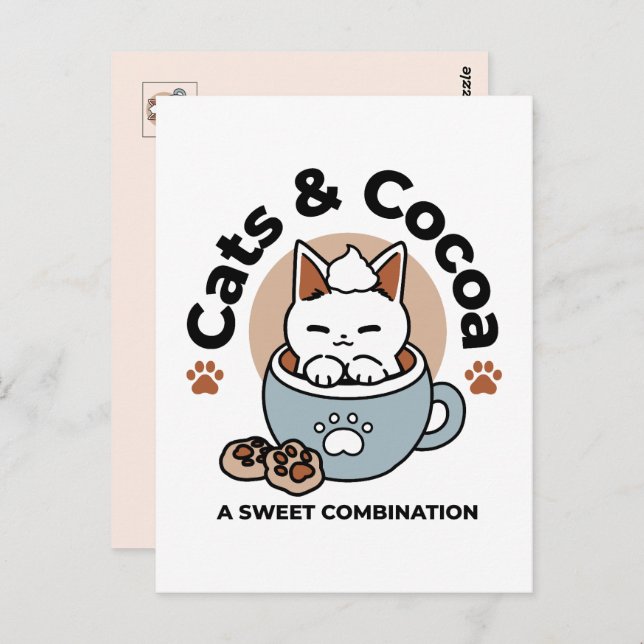 Adorable Cat in Mug Holiday Design - Cat & Cocoa Postcard (Front/Back)