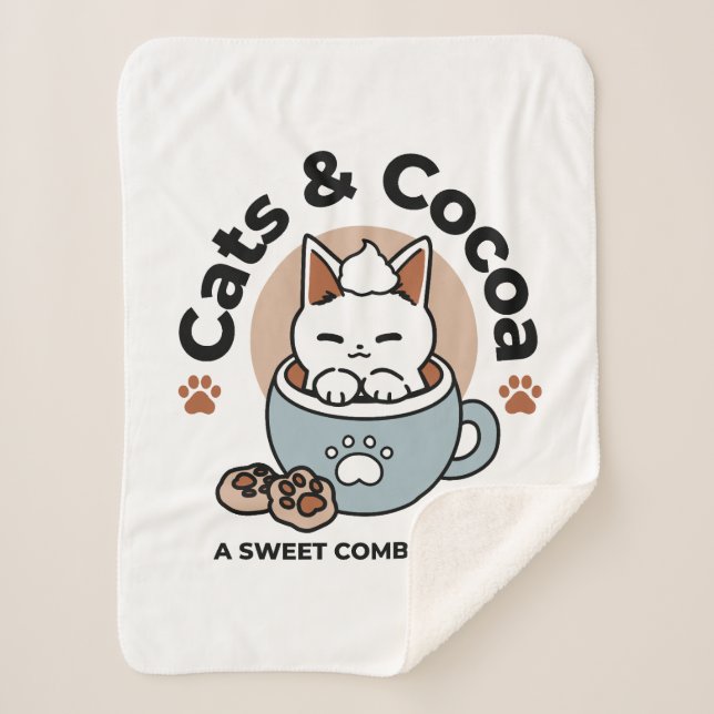 Adorable Cat in Mug Holiday Design - Cat & Cocoa Sherpa Blanket (Front)