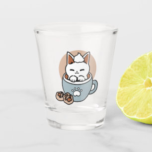 Adorable Cat in Mug Holiday Design - Cat & Cocoa Shot Glass