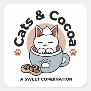 Adorable Cat in Mug Holiday Design - Cat & Cocoa Square Sticker