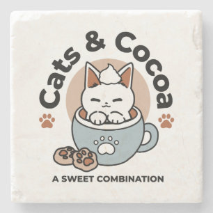 Adorable Cat in Mug Holiday Design - Cat & Cocoa Stone Coaster
