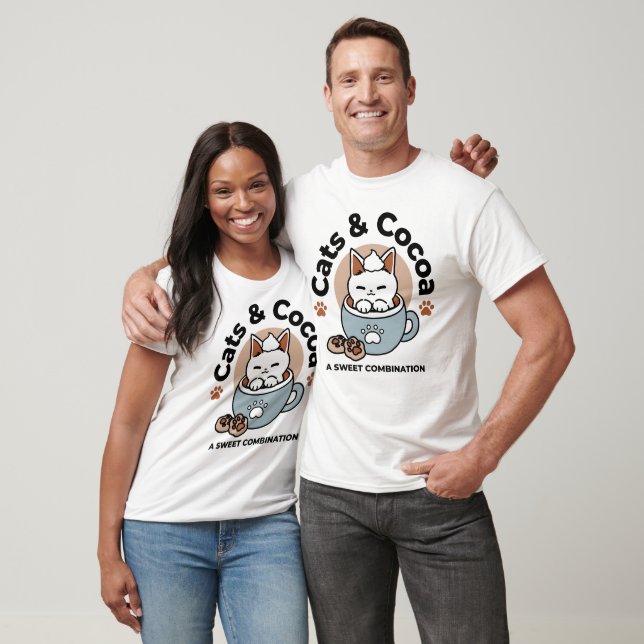 Adorable Cat in Mug Holiday Design - Cat & Cocoa T-Shirt (Unisex)