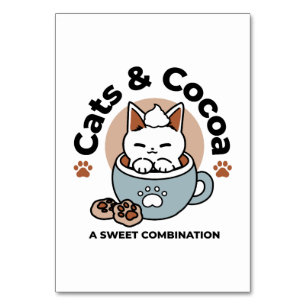Adorable Cat in Mug Holiday Design - Cat & Cocoa Table Number