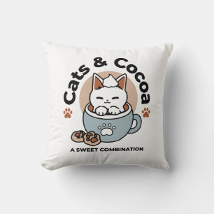 Adorable Cat in Mug Holiday Design - Cat & Cocoa Throw Pillow