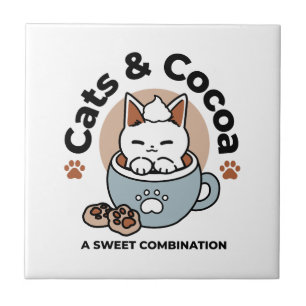 Adorable Cat in Mug Holiday Design - Cat & Cocoa Tile
