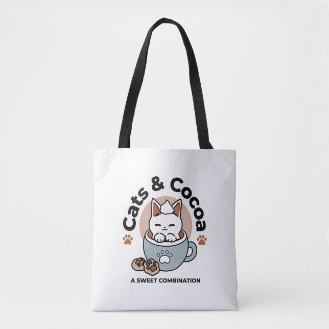 Adorable Cat in Mug Holiday Design - Cat & Cocoa Tote Bag (Front)