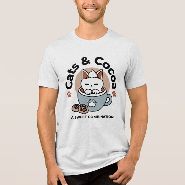 Adorable Cat in Mug Holiday Design - Cat & Cocoa Tri-Blend Shirt (Front)