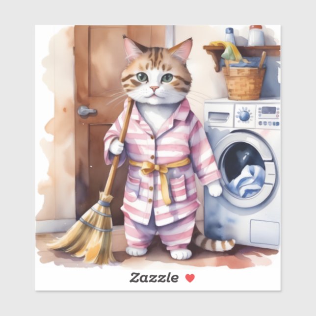 Adorable Cat in Pyjamas Doing Laundry Funny  (Sheet)