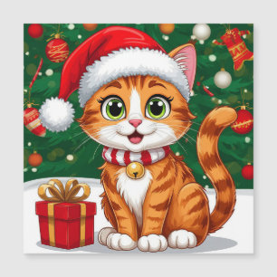 Adorable Cat in Santa Hat with Gift
