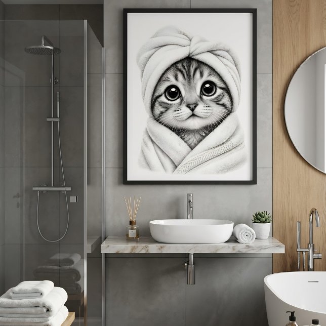 Adorable Cat Lover Bathroom Wall Art Kitten Poster (Creator Uploaded)