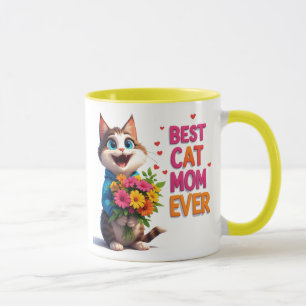 Adorable Cat Mom Kitty With Flower Hearts 🐱 Mug