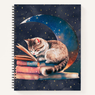 Adorable Cat on the Moon Reading A Book Sketchbook