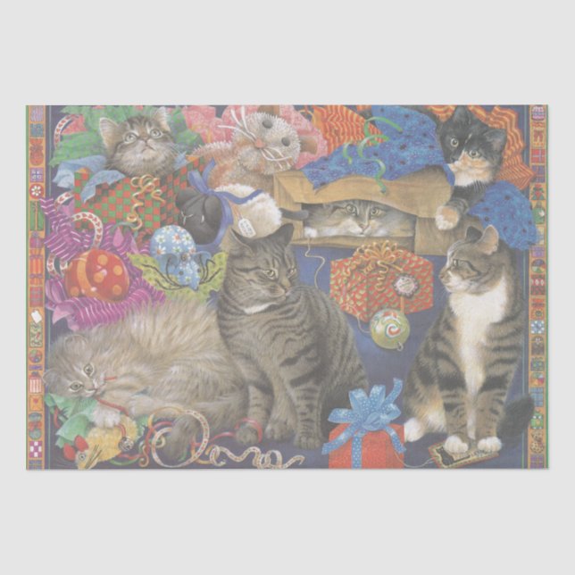 ADORABLE CAT PAINTED CHRISTMAS TISSUE PAPER (Front)