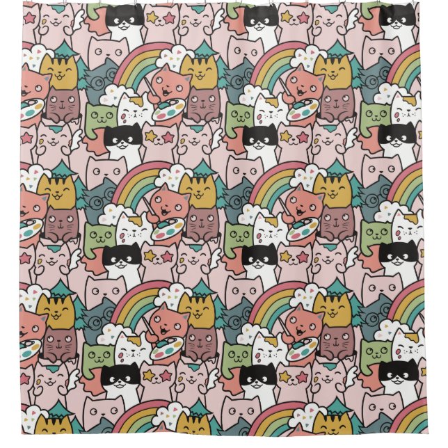 Adorable Cat Pattern Shower Curtain (Front)