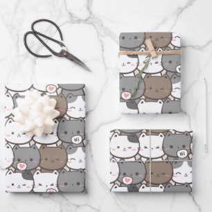 Adorable Cat Pattern Wrapping Paper Sheet