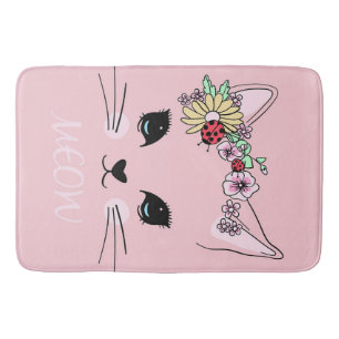 Adorable Cat Pink Cute Meaow Cat Blanket Bath Mat
