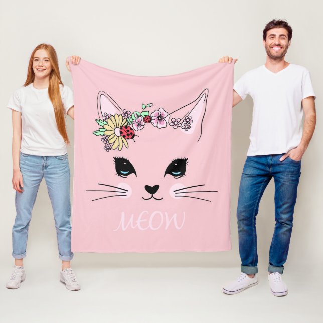 Adorable Cat | Pink Cute Meow Cat Blanket (In Situ)