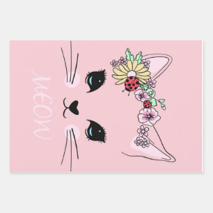 Adorable Cat   Pink Cute Meow Cat Blanket Wrapping Paper Sheet