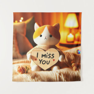 Adorable Cat Plush with Heartfelt Message Tapestry