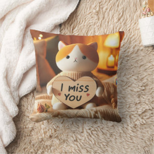 Adorable Cat Plush with Heartfelt Message Throw Pillow