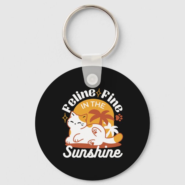 Adorable Cat Relaxing in the Sunshine – Summer Pet Keychain (Front)
