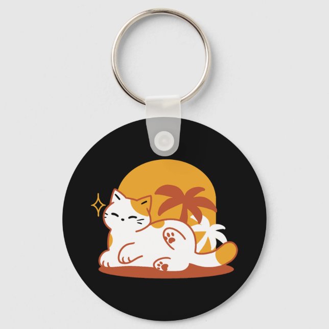 Adorable Cat Relaxing in the Sunshine – Summer Pet Keychain (Front)