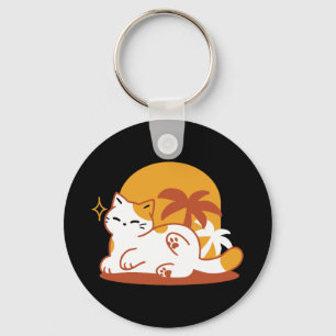 Adorable Cat Relaxing in the Sunshine – Summer Pet Keychain