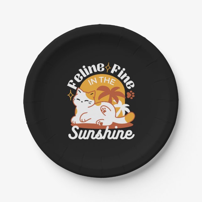 Adorable Cat Relaxing in the Sunshine – Summer Pet Paper Plate (Front)