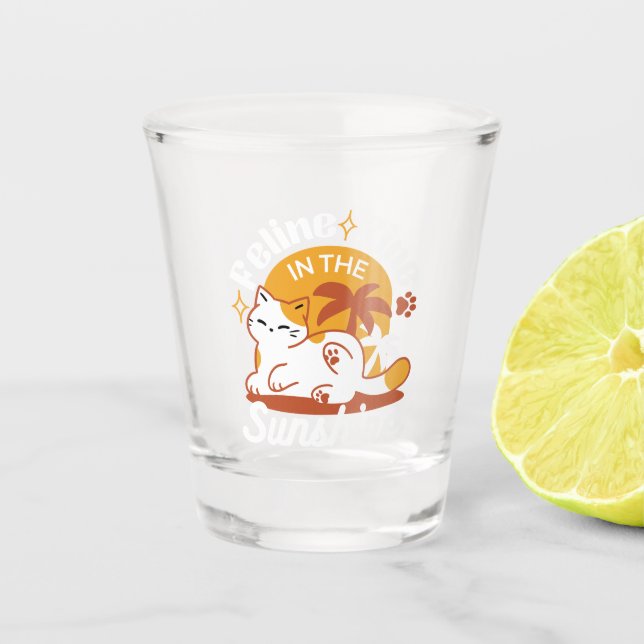 Adorable Cat Relaxing in the Sunshine – Summer Pet Shot Glass (Front)