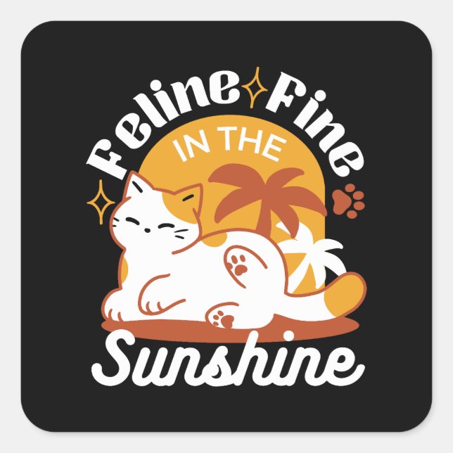 Adorable Cat Relaxing in the Sunshine – Summer Pet Square Sticker (Front)