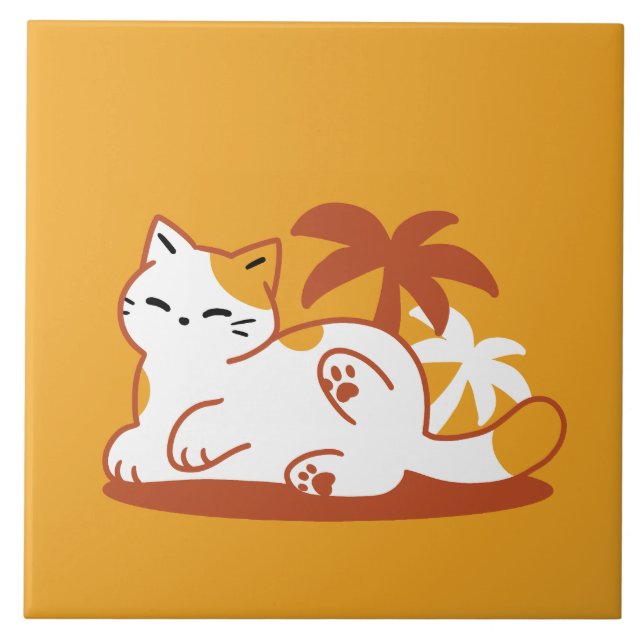 Adorable Cat Relaxing in the Sunshine – Summer Pet Tile (Front)