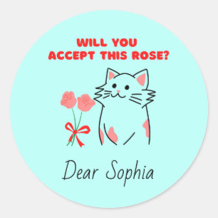 Adorable Cat&Rose Classic Round Sticker