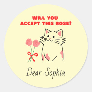Adorable Cat&Rose  Classic Round Sticker