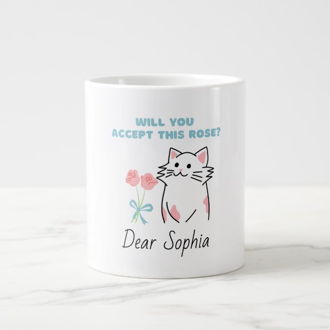 Adorable Cat&Rose Large Coffee Mug (Front)