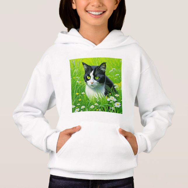 Adorable Cat sitting in a field of Daisies  (Front)