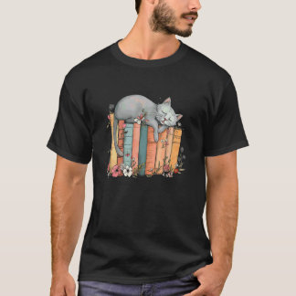 Adorable Cat Sleeping Books Lover Relax Reading Vi T-Shirt